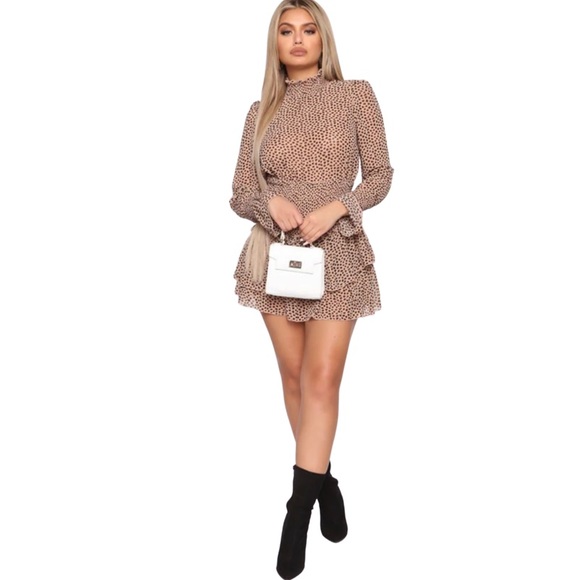 NWT FashionNova Women’s Let’s Talk Tea Mini Dress Taupe Mini Dress Size Small - Picture 7 of 11